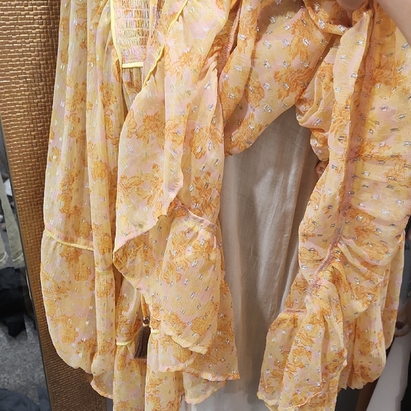 Free People Yellow Tiered Mini Dress with Bib Collar - Picture 2 of 6